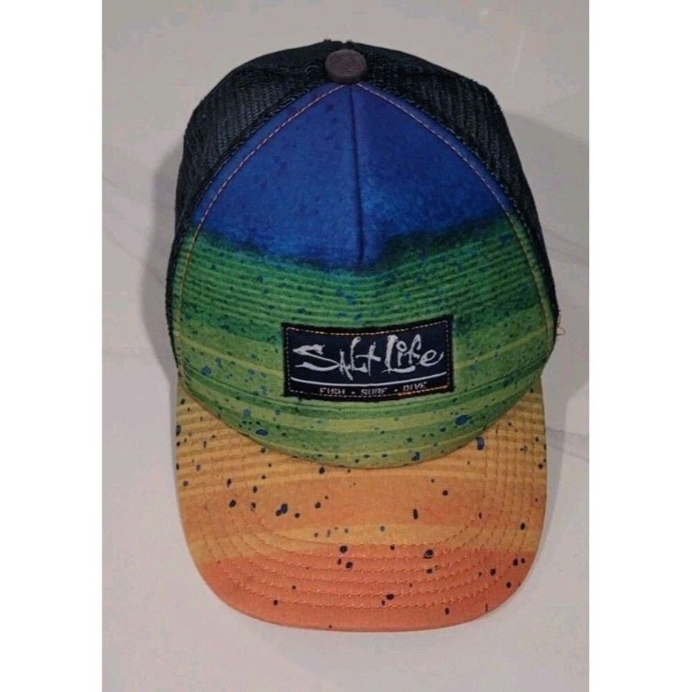 Salt Life Badge Snapback Trucker Hat - Est. 2003 - Fish Dive Surf YOUTH Rainbow